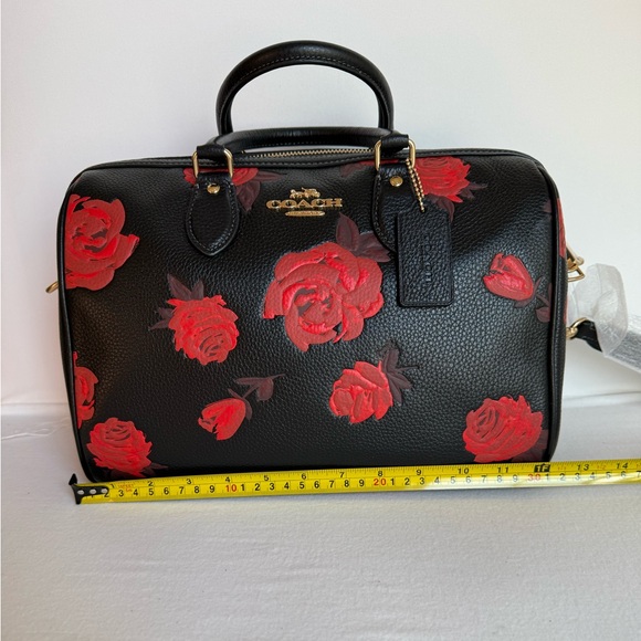 Coach Black and Red Rowan Large Satchel Bag With Floral Print NWT - Picture 13 of 15